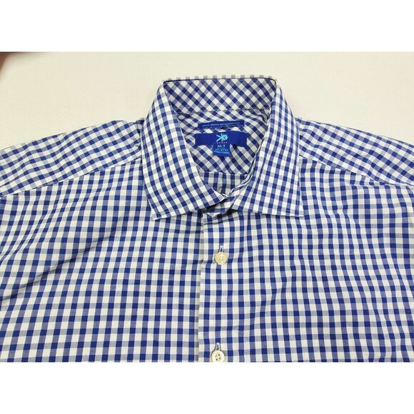 Egara Non Iron Modern Fit Size XLT 17-17.5 Mens Blue White Check Spread Collar - Picture 9 of 9